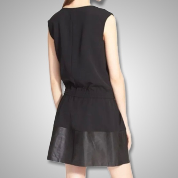 { Vince } - Leather Contrast Band Drawstring Dress - Picture 2 of 5